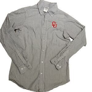 OU University of Oklahoma Gray and White Gingham Mens Small Long Sleeve Shirt